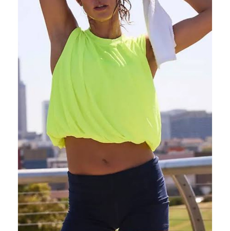 Fp Movement Highlighter Yellow Tempo Twist Me Up Tank Top W/ Fp Socks Size M